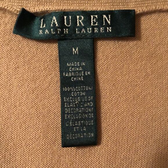 LRL M Tan Brown Five Button Front 💯Cotton Fine Knit Cardigan Sweater - Picture 12 of 16